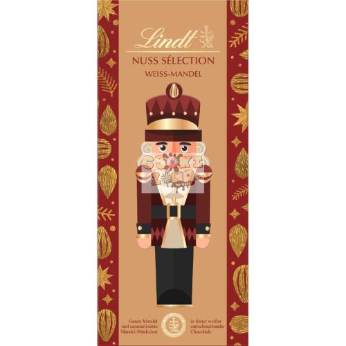 Lindt Nuss Sélection fehér csokoládé egész mandulával és karamellizált manduladarabokkal 150g Szav. idő: 2025.07.31.